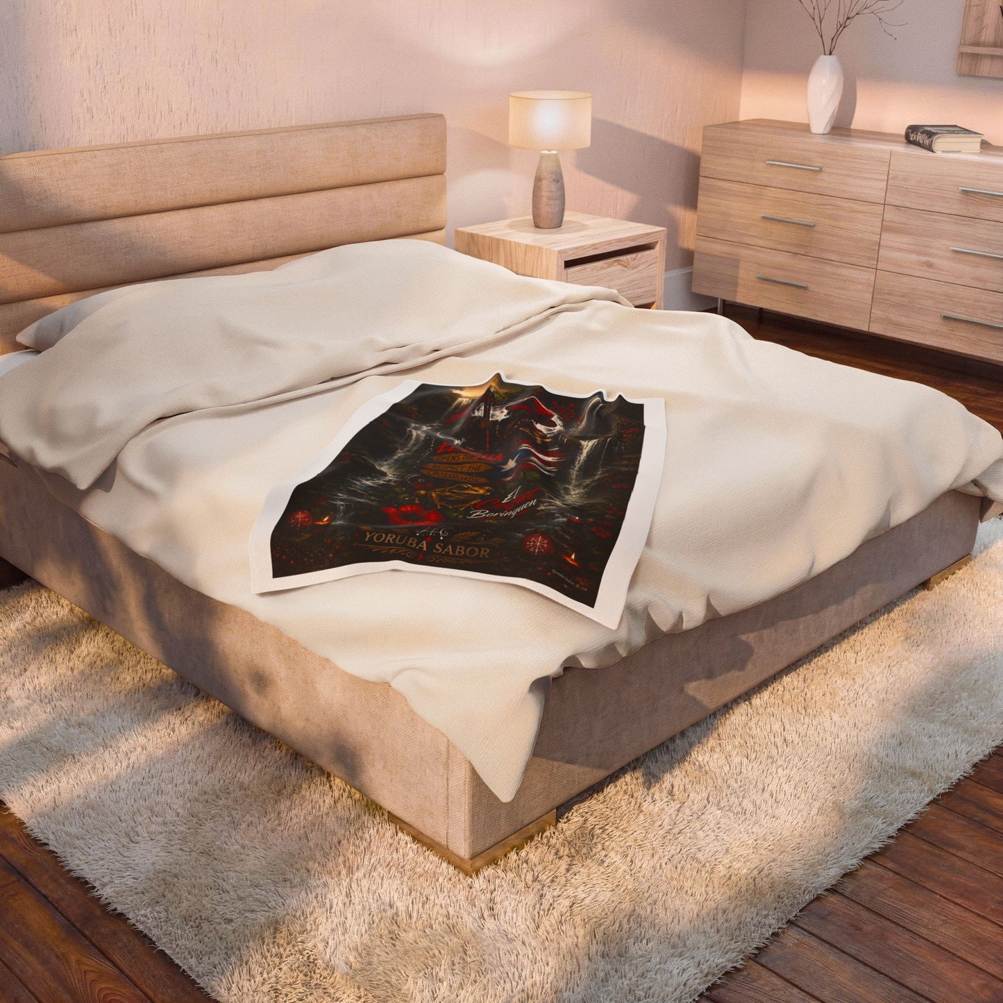 Elegua Puerto Rican Velveteen Plush Blanket — 'El Coquí Borinquen' Spiritual Shrine Design