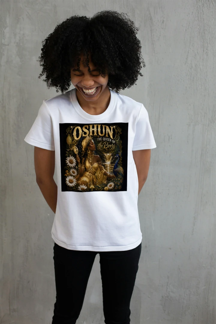 Oshun Peacock T-Shirt – Afrocentric Goddess-Inspired Graphic Tee