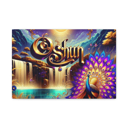 Oshun-Inspired Matte Canvas Wall Art - Vibrant Peacock and Waterfall Decor