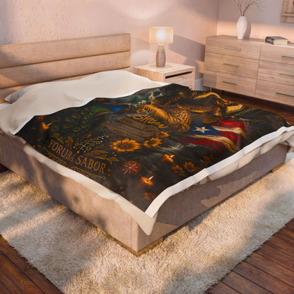 Oshun Velveteen Plush Blanket — Goddess of Rivers Afro-Caribbean Shrine Throw