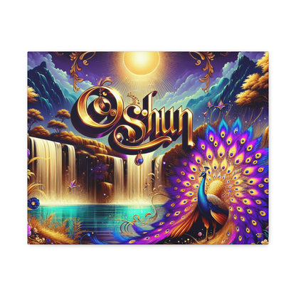 Oshun-Inspired Matte Canvas Wall Art - Vibrant Peacock and Waterfall Decor