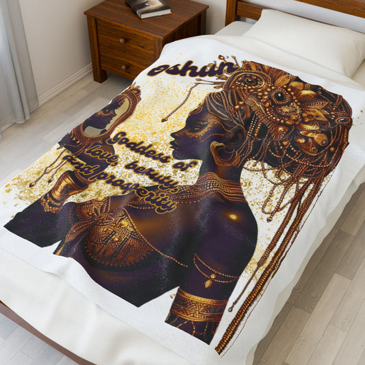 Oshun Goddess Velveteen Plush Blanket - Cozy Home Decor for Love & Beauty Lovers