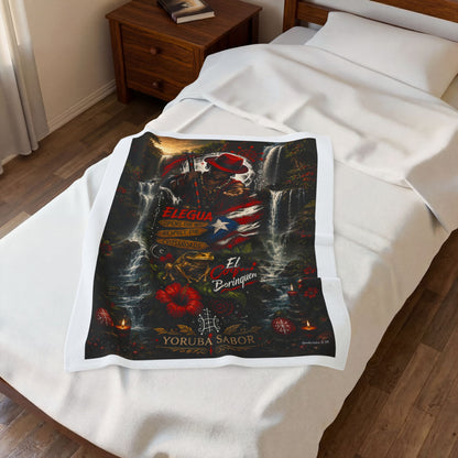 Elegua Puerto Rican Velveteen Plush Blanket — 'El Coquí Borinquen' Spiritual Shrine Design
