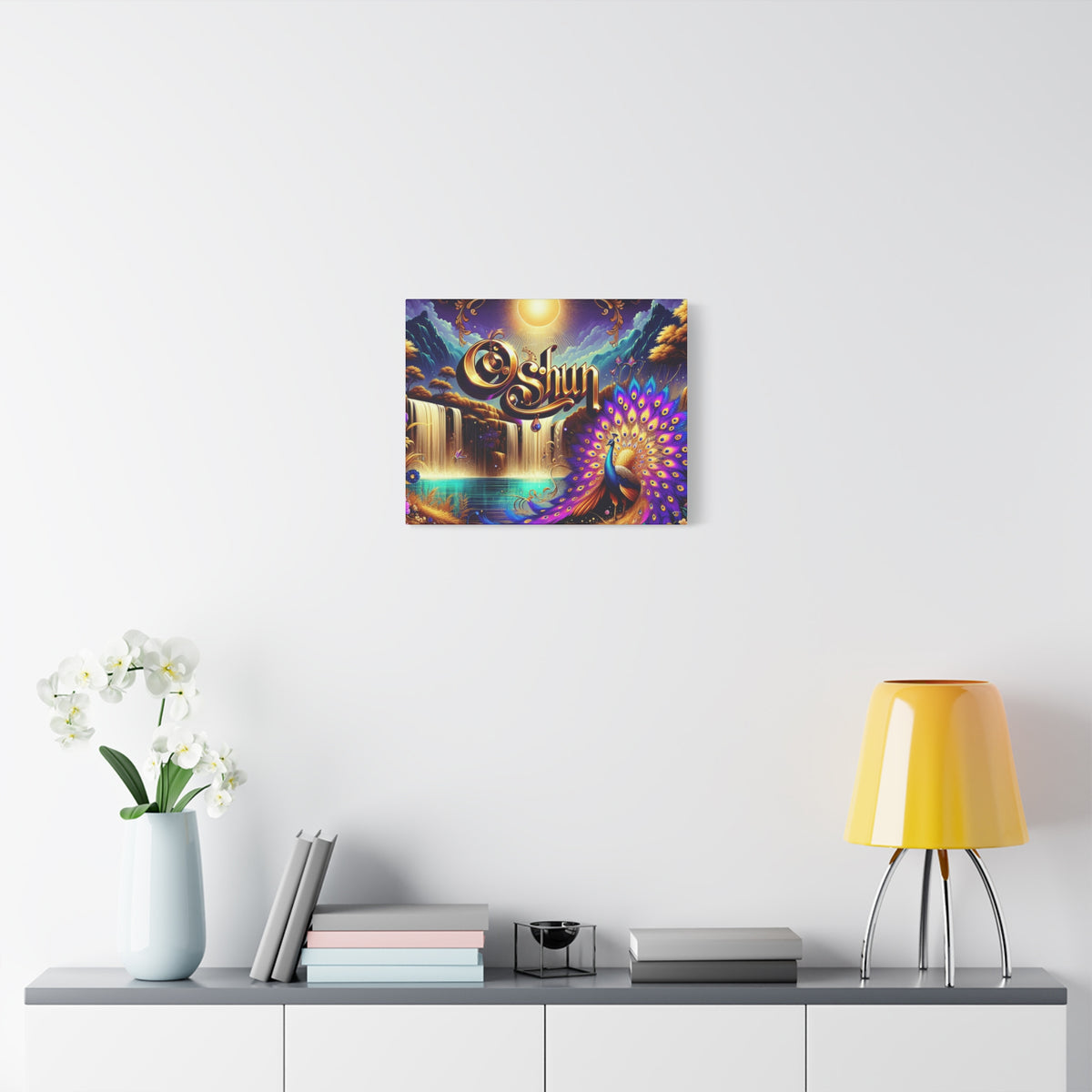 Oshun-Inspired Matte Canvas Wall Art - Vibrant Peacock and Waterfall Decor
