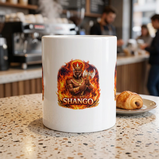 Shango Flame God Ceramic Mug — Mythic Fire Deity Coffee Cup (11oz & 15oz)
