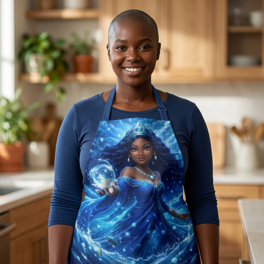 Yemaya Goddess Blue Ocean Apron — Mythical Sea Mother Cooking Apron