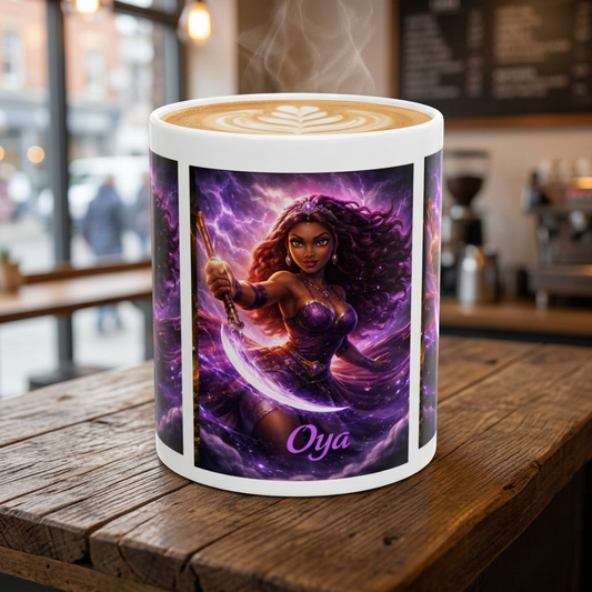 Oya Goddess Ceramic Mug — Afrocentric Lightning Spirit Art (11oz or 15oz)