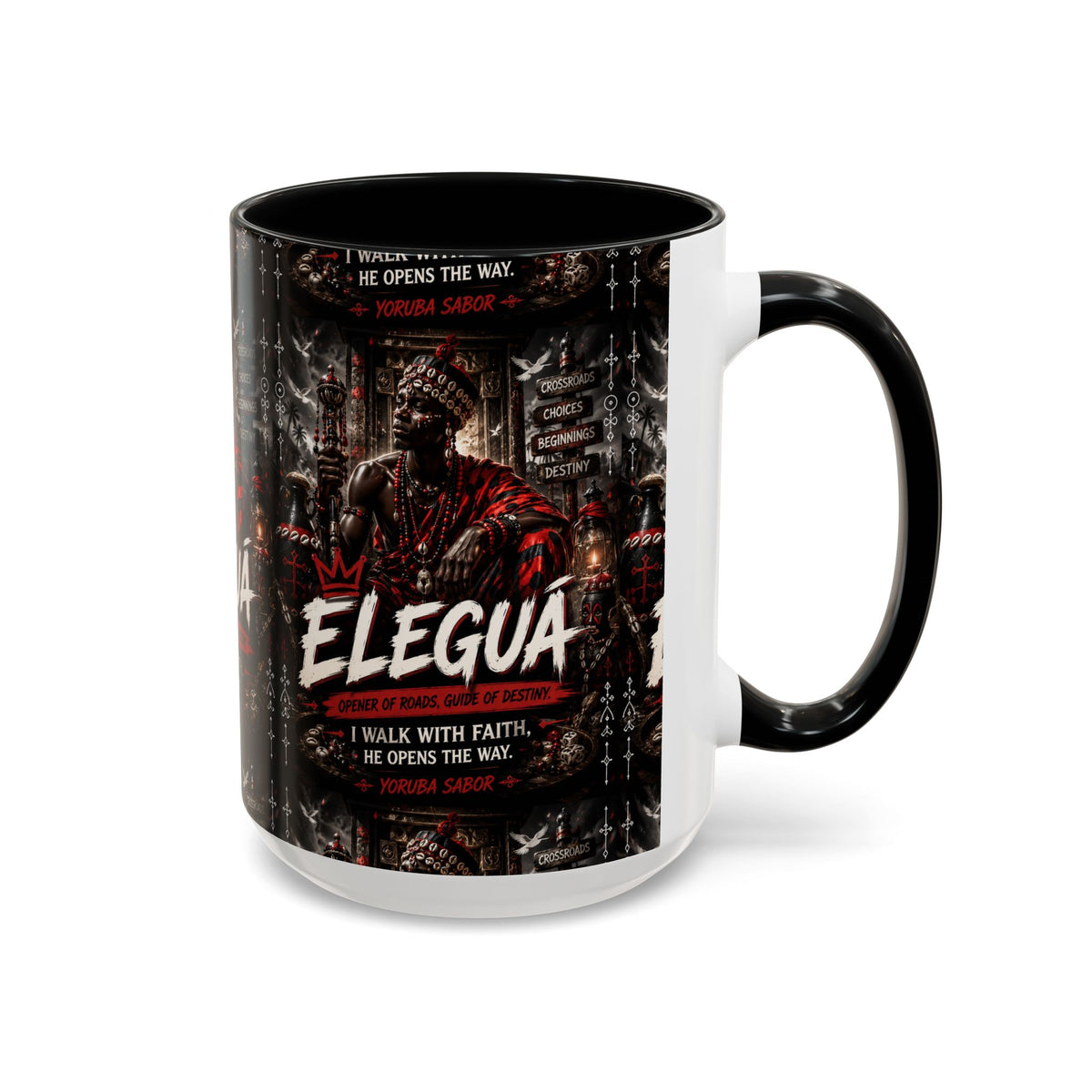 Eleguá Ceramic Coffee Mug – Yoruba Orisha Guardian & Crossroads Design (11/15oz)