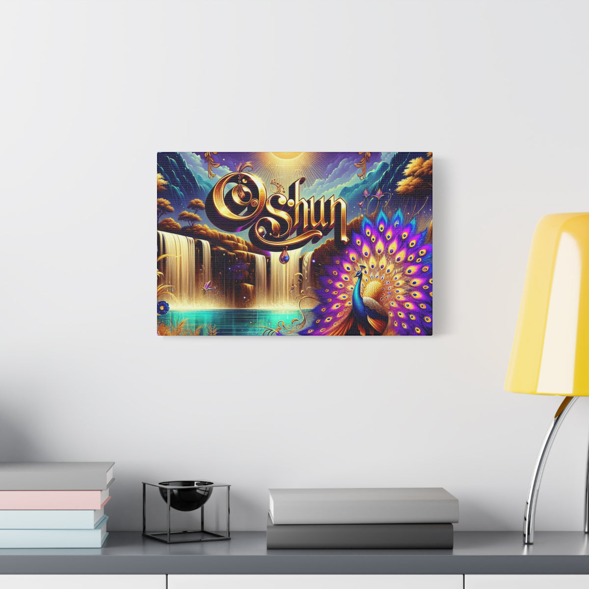 Oshun-Inspired Matte Canvas Wall Art - Vibrant Peacock and Waterfall Decor