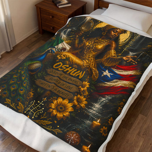 Oshun Velveteen Plush Blanket — Goddess of Rivers Afro-Caribbean Shrine Throw