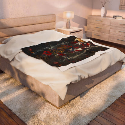 Elegua Puerto Rican Velveteen Plush Blanket — 'El Coquí Borinquen' Spiritual Shrine Design