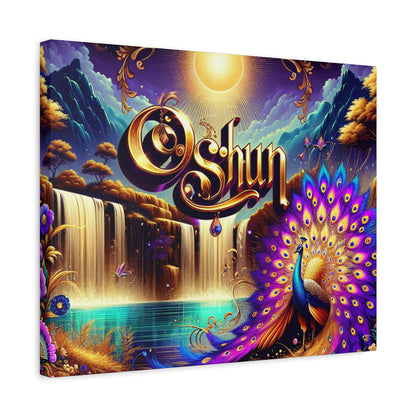 Oshun-Inspired Matte Canvas Wall Art - Vibrant Peacock and Waterfall Decor