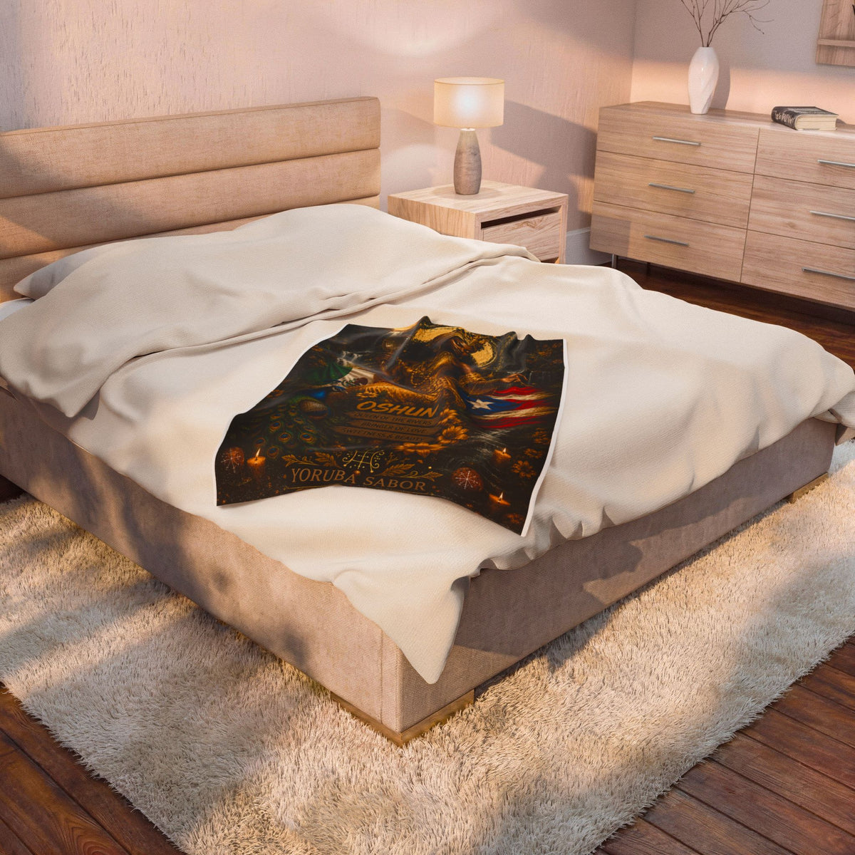 Oshun Velveteen Plush Blanket — Goddess of Rivers Afro-Caribbean Shrine Throw
