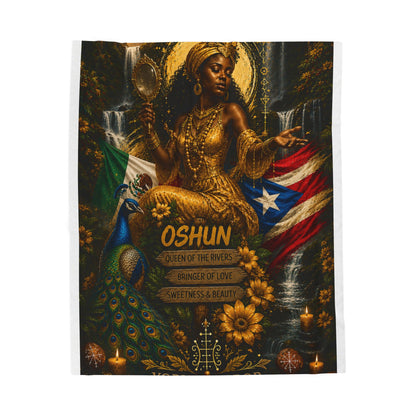 Oshun Velveteen Plush Blanket — Goddess of Rivers Afro-Caribbean Shrine Throw