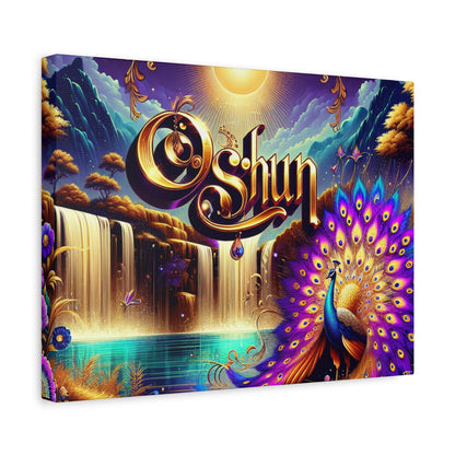 Oshun-Inspired Matte Canvas Wall Art - Vibrant Peacock and Waterfall Decor
